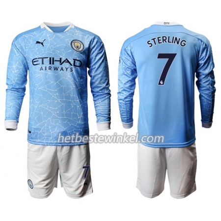 Manchester City Raheem Sterling 7 Voetbaltenues Kind Thuis 2020/21 - LS (+ Korte broeken)